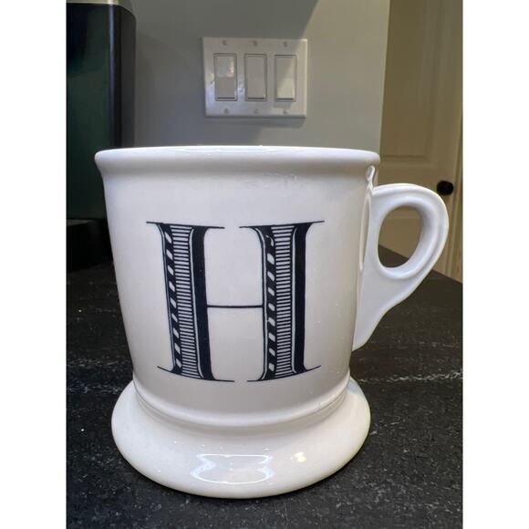 Anthropologie‎ Monogram Letter H Ceramic Tea Soup Coffee Mug with Handle White - Picture 1 of 5